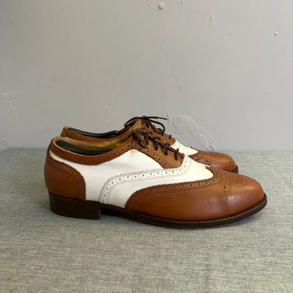 T.O. Dey Wingtip Oxfords Mens 10 Brown White Custom Made Spectator Vintage Shoes
